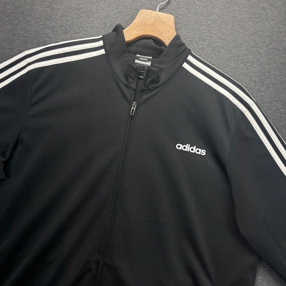 Adidas Track Jacket Mens XL Essentials Black White 3-Stripe Full Zip performance